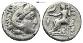 Kingdom of Macedon, Alexander III 'the Great' AR Drachm. (17mm, 3.96 g) Lampsakos, struck circa 310-301 BC. Head of Herakles right, wearing lion skin ...
