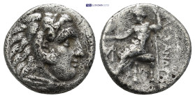 Kings of Macedon. Uncertain mint. Alexander III "the Great" 336-323 BC. Drachm AR (17mm., 3.84 g). Head of Herakles right, wearing lion skin / Zeus Aë...