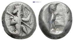PERSIAN EMPIRE. Achaemenids, 475-420 BC. AR Siglos. (14mm, 5.55 g) Great King running right, holding transverse spear in right hand and bow in left / ...