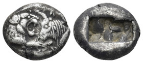 KINGS of LYDIA. Kroisos (circa 560-546 BC). Sardes AR Siglos (16mm, 5.28 g) . Obv: Confronted foreparts of a lion and a bull. Rev: Two incuse squares,...