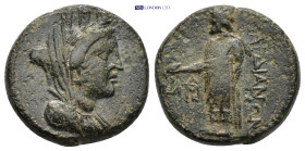 LYDIA. Sardes. Ae (19mm, 7.3 g) (Circa 133 BC-14 AD). Obv: Veiled, turreted and draped bust of Tyche right. Rev: ΣΑΡΔΙΑΝΩΝ. Zeus standing left, holdin...