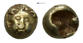 Ionia, Miletos EL 1/24 Stater. (6mm, 0.57 g) Circa 560-545 BC. Lion's head facing / Rough incuse square.