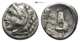 Ionia. Erythrai circa 330-300 BC. Hemidrachm AR (12mm., 1,67 g). Head of young Herakles left, wearing lion skin / EPY, bow in case right above and clu...