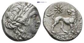 IONIA, Miletos. Circa 190/80-120 BC. AR Drachm (16mm, 5.1 g). Diogenes, magistrate. Laureate head of Apollo right / Lion standing right, head left; st...