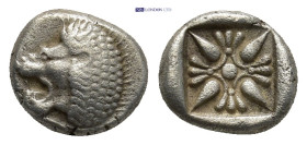 IONIA. Miletus. Ca. late 6th-5th centuries BC. AR obol 1.1 Gr. 9mm.
Forepart of roaring lion right, head reverted 
Rev. Stellate floral pattern with c...