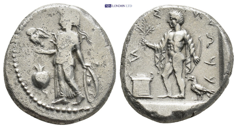 PAMPHYLIA. Side. Stater (21mm, 10.7 g) (Circa 400-350 BC). Obv: Athena standing ...