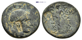 SELEUKID KINGDOM. Seleukos II Kallinikos (246-225 BC). Ae. (18mm, 3.46 g) Sardeis. Helmeted head of Athena right. Rev: Apollo standing left, leaning o...