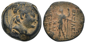 Seleukid Kings, Alexander II Zabinas (128-122 BC). Æ (19mm, 7.0 g). Antioch on the Orontes, year 184 (129/8 BC). Diademed head r. R/ Dionysos standing...