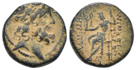 SYRIA, Seleukis and Pieria. Antioch. 1st century BC. AE (19mm, 6.71 g) Laureate head of Zeus to right Rev: Zeus seated left, holding Nike in his right...