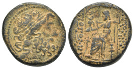 SYRIA, Seleukis and Pieria. Antioch. 1st century BC. AE (22mm, 12.8 g) Laureate head of Zeus to right Rev: Zeus seated left, holding Nike in his right...