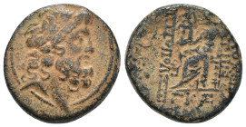 SYRIA, Seleukis and Pieria. Antioch. 1st century BC. AE (22mm, 8.54 g) Laureate head of Zeus to right Rev: Zeus seated left, holding Nike in his right...