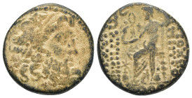 SYRIA, Seleukis and Pieria. Antioch. 1st century BC. AE (23mm, 10.0 g) Laureate head of Zeus to right Rev: Zeus seated left, holding Nike in his right...