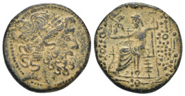 SYRIA, Seleukis and Pieria. Antioch. 1st century BC. AE (23mm, 9.5 g) Laureate head of Zeus to right Rev: Zeus seated left, holding Nike in his right ...