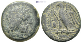 Ptolemaic Kingdom. Ptolemy II Philadelphos (285-246 BC) AE 15.8 Gr. 28mm.
 Head of Zeus Ammon right. 
Rev. Eagle standing left on thunderbolt; club in...