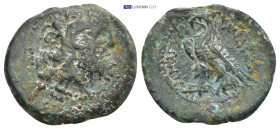 Ptolemaic Kingdom. Ptolemy II Philadelphos (285-246 BC) AE 5.6 Gr. 21mm.
 Head of Zeus Ammon right. 
Rev. Eagle standing left on thunderbolt; club in ...