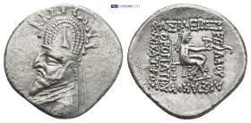 KINGS of PARTHIA. Sinatrukes. 93/2-70/69 BC. AR Drachm (19mm, 4.0 g). Rhagai mint. Diademed and bust left, wearing tiara / Archer (Arsakes I) seated r...