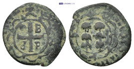 CRUSADERS, Frankish Greece. Lesbos. Francis II Gattilusio. 1384-1403. Æ (15mm, 0.92 g). Mytilene mint. Gattilusio coat-of-arms within ornate octolobe ...