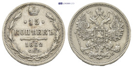 Russia. St.Petersburg mint. Alexander II AD 1855-1881. 15 Kopeks AR 1862 (24mm, 2.94 g)