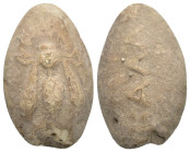 PB Greek sling bullet. Thrace. (c. 4th–1st centuries BC) Sling bullet is with an image of a bee on one side and with an inscription ΚΑΛΑ (Κάλα, Kala) ...