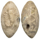 PB Greek sling bullet. Thrace. (c. 4th–1st centuries BC) Sling bullet is with an image of a scorpion on one side and with an inscription ΚΑΛΑ (Κάλα, K...