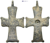 A bronze plate from a hinged reliquary cross (enkolpion) with robed facing figure. (80mm, 50.3 g)