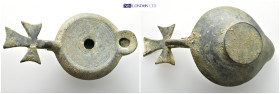 Byzantine Oil Lamp with Cross Handle. 7th-9th century AD. (121mm, 176 gr.)