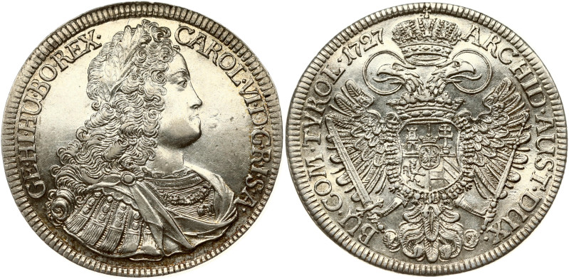 Holy Roman Empire. Charles VI (1711-1740). Taler 1727 Hall. Silver 28.74 g. Dav....