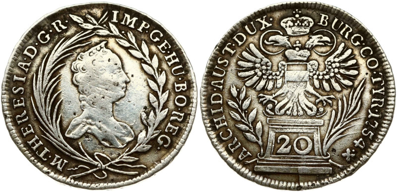 Holy Roman Empire. Maria Theresia (1740-1780). 20 Kreuzer 1754, Vienna. Silver. ...