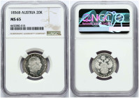 Austria 20 Kreuzer 1856 B NGC MS 65 ONLY ONE COIN IN HIGHER GRADE