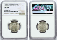 Austria 1/4 Florin 1858 A NGC MS 63