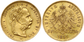 Austria 8 Florins / 20 Francs 1891