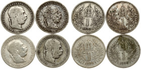 Austria 1 Corona 1893-1898 Lot of 4 Coins