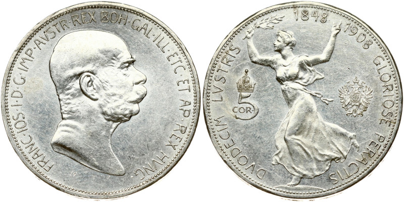 Austria. Franz Joseph I (1848-1916). 5 Corona 1908 60 years of reign. Silver 23....