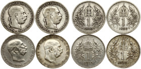Austria 1 Corona 1893 & 1915 Lot of 4 Coins