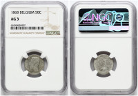 Belgium 50 Centimes 1868 NGC AG 3