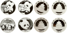 China 10 Yuan 2013-2019 Panda Lot of 4 coins