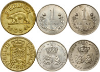 Greenland 1 - 5 Kroner 1944-1964 Lot of 3 coins
