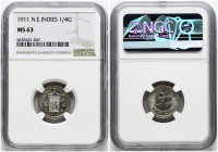 Indonesia Netherlands East Indies 1/4 Gulden 1911 NGC MS 63 ONLY 4 COINS IN HIGHER GRADE