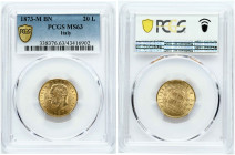 Italy 20 Lire 1873 M BN PCGS MS 63