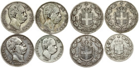 Italy 1 & 2 Lire 1881-1886 Lot of 4 coins