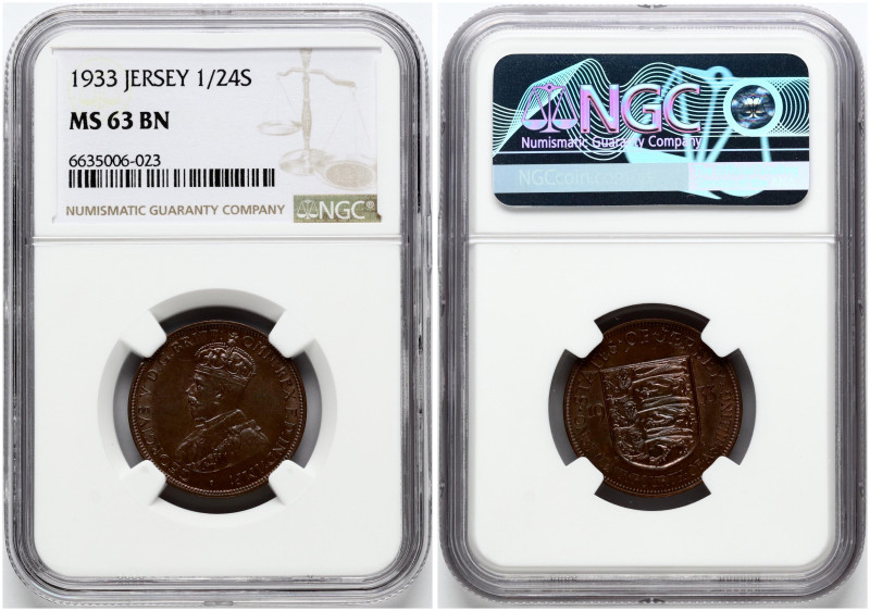 Jersey. George V (1910-1936). 1/24 Shilling 1933. Bronze. KM-15. NGC MS 63 BN. T...