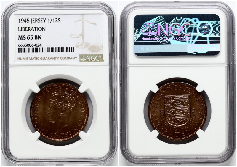 Jersey. George VI (1936-1952). 1/12 Shilling 1945 Liberation. Bronze. KM-19. NGC...