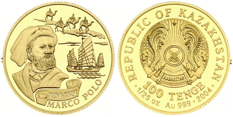 Kazakhstan. 100 Tenge 2004 Marco Polo. Series: The smallest coins around the wor...