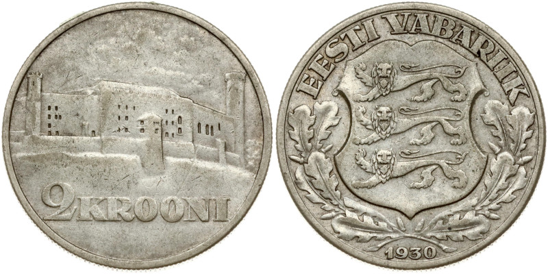 Estonia. 2 Krooni 1930 Toompea Fortress. Toompea Fortress at Tallinn. Silver 11....