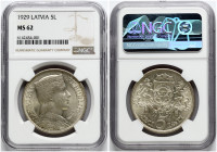 Latvia 5 Lati 1929 NGC MS 62