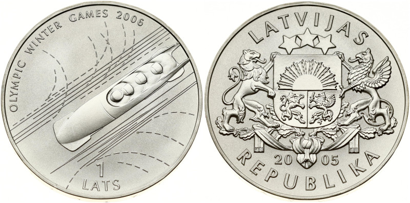 Latvia. 1 Lats 2005 Bobsleigh. Bobsleigh Dedicated to the 2006 Torino Olympic Ga...