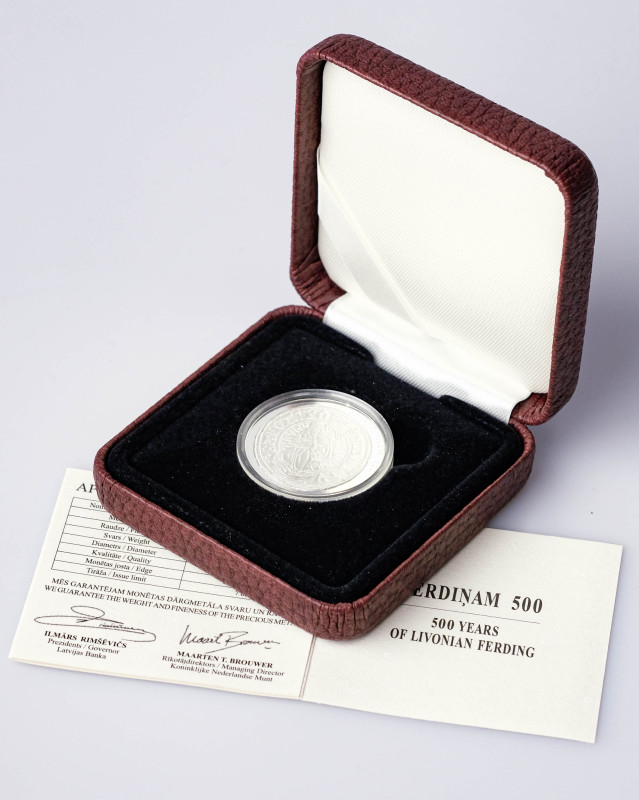 Latvia. 5 Euro 2015 500 years of Livonian ferding. Silver .925, 11 g. KM-168. Wi...