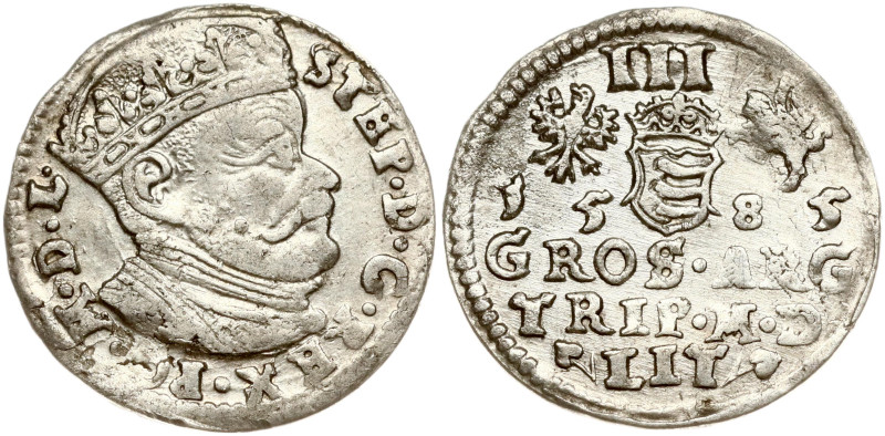 Lithuania. Stefan Batory (1576–1586). Trojak 1585 Vilnius. STEP.D.C.REX - letter...