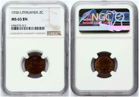 Lithuania 2 Centai 1936 NGC MS 65 BN ONLY 2 COINS IN HIGHER GRADE