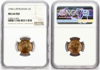 Lithuania 2 Centai 1936 NGC MS 64 RD